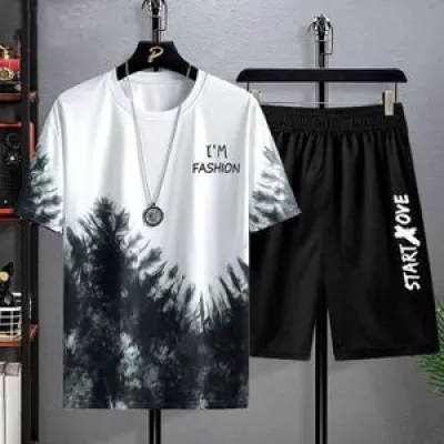 Dou-color Mode Set 2 En 1 Short Sleeve Pantalons Pour Homme
