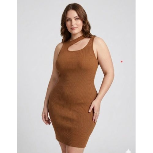Trendyol Robe en Maille à Encolure Dégagée et Epaule Gauche Dénudée - Vert