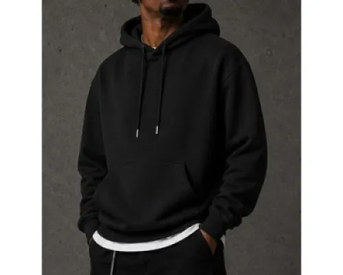 Pull à Capuche Noir en Coton – Manches Longues